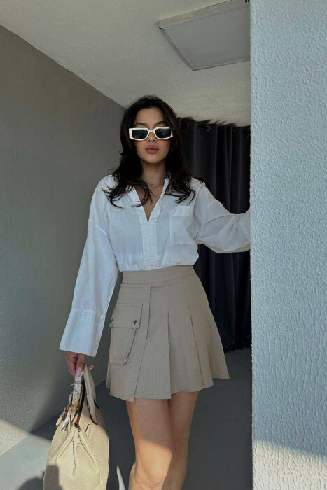 FRONT POCKET WAVING WOMEN SKIRT BEIGE/BEZHE - 3