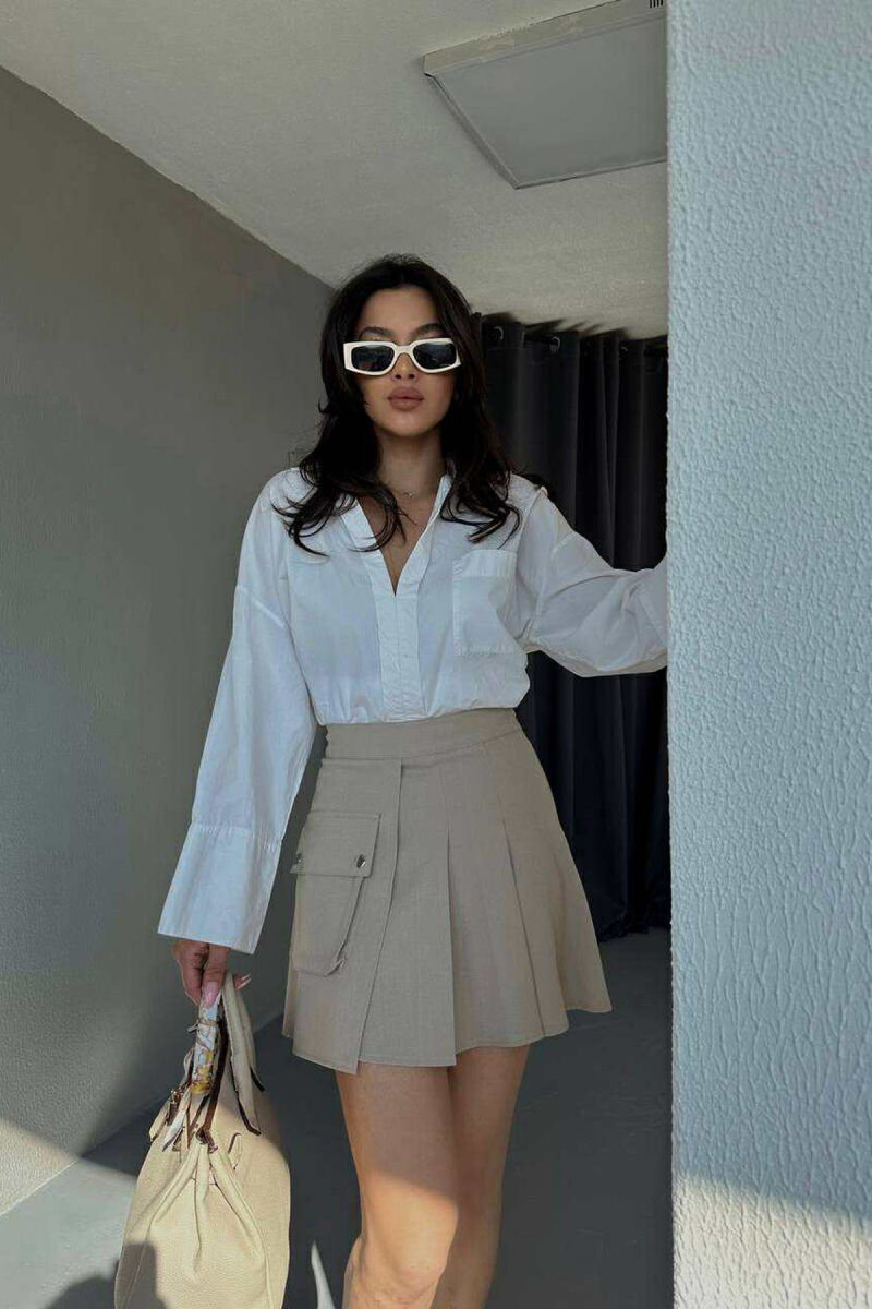 FRONT POCKET WAVING WOMEN SKIRT BEIGE/BEZHE - 3