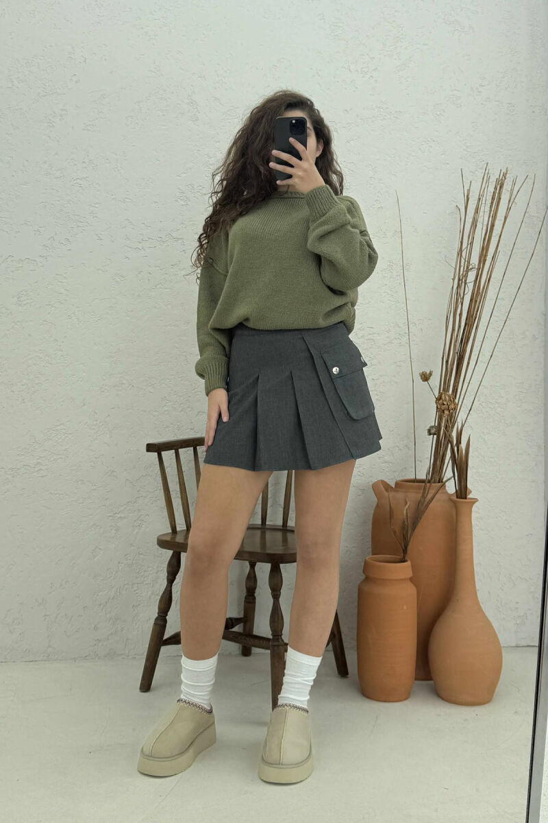 FRONT POCKET WAVING WOMEN SKIRT DARK GREY/GEE - 1