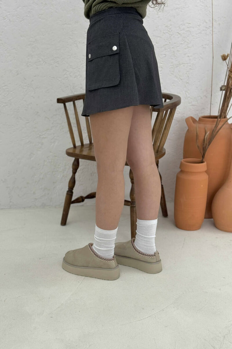 FRONT POCKET WAVING WOMEN SKIRT DARK GREY/GEE - 4