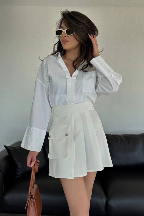 FRONT POCKET WAVING WOMEN SKIRT WHITE-E BARDHE - 1