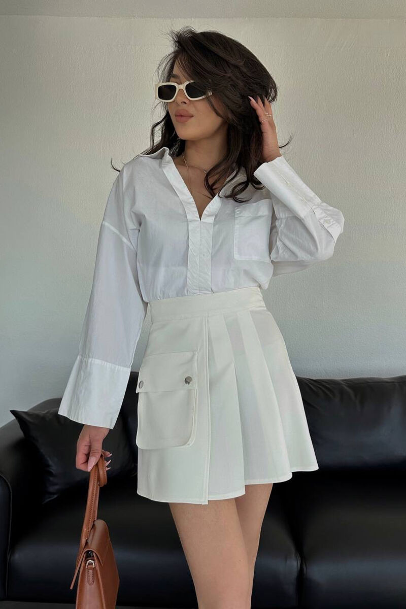 FRONT POCKET WAVING WOMEN SKIRT WHITE-E BARDHE - 1