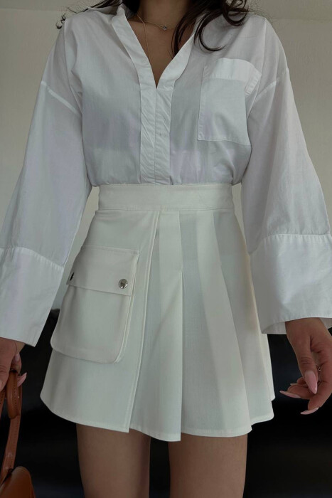 FRONT POCKET WAVING WOMEN SKIRT WHITE-E BARDHE - 2