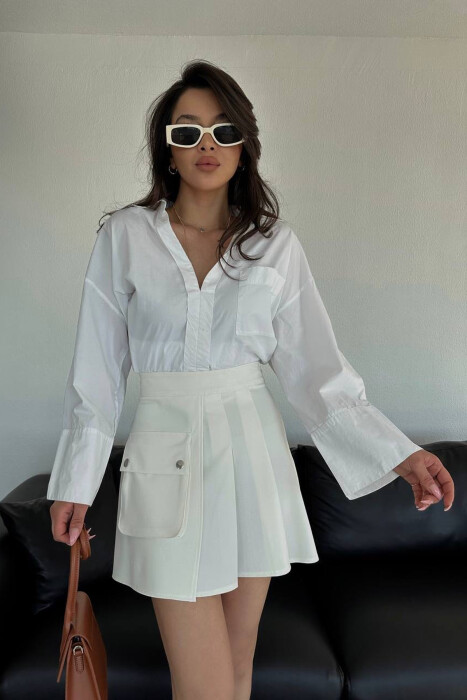 FRONT POCKET WAVING WOMEN SKIRT WHITE-E BARDHE - 4