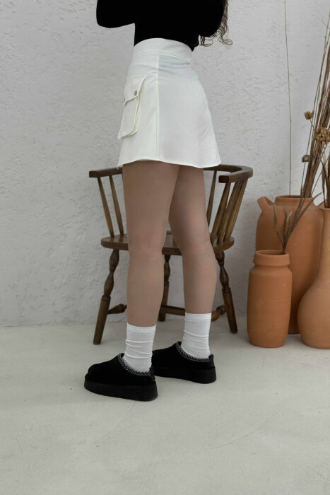 FRONT POCKET WAVING WOMEN SKIRT WHITE-E BARDHE - 2