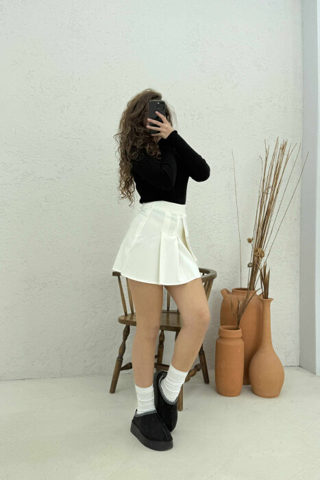 FRONT POCKET WAVING WOMEN SKIRT WHITE-E BARDHE - 4