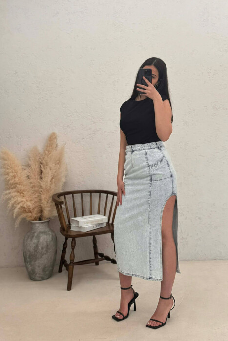 TWO POCKETS DENIM WOMEN SKIRT LIGHTBLUE/BZ - 7