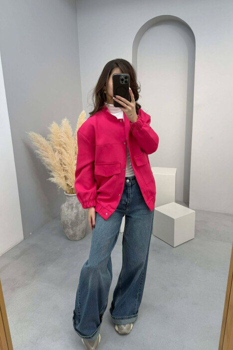 FRONT POCKETS DETAIL ONE COLOR WOMEN JACKET FUCHSIA/CIKLAMI - 4