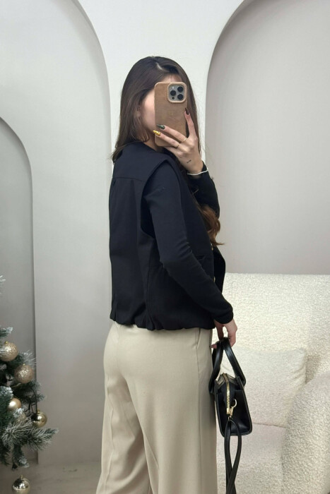 FRONT POCKETS DETAIL ONE COLOR WOMEN VEST BLACK/ E ZEZE - 3