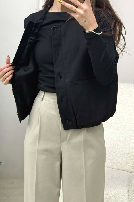 FRONT POCKETS DETAIL ONE COLOR WOMEN VEST BLACK/ E ZEZE - 