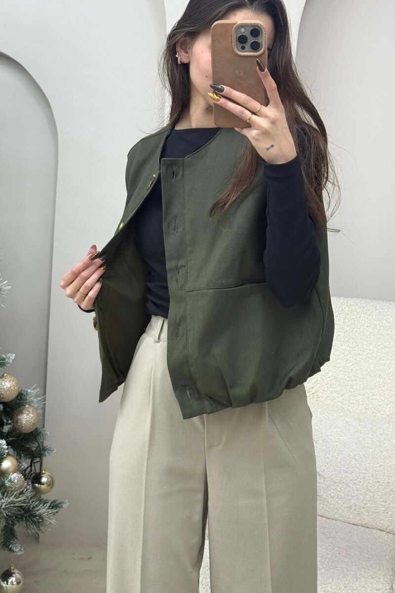 FRONT POCKETS DETAIL ONE COLOR WOMEN VEST GREEN/JESHILE - 1