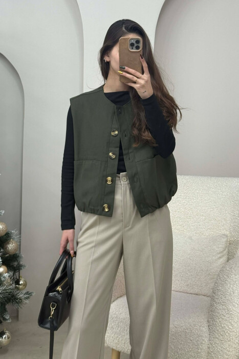FRONT POCKETS DETAIL ONE COLOR WOMEN VEST GREEN/JESHILE - 4