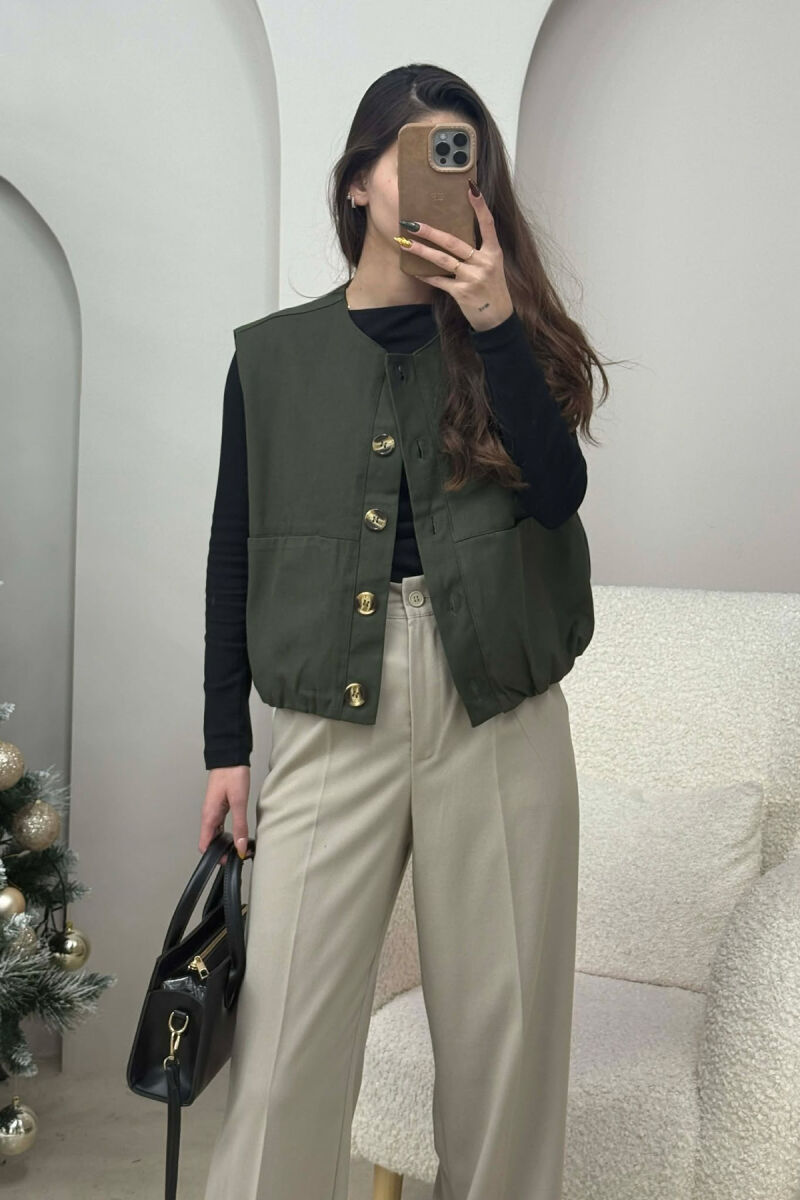 FRONT POCKETS DETAIL ONE COLOR WOMEN VEST GREEN/JESHILE - 4