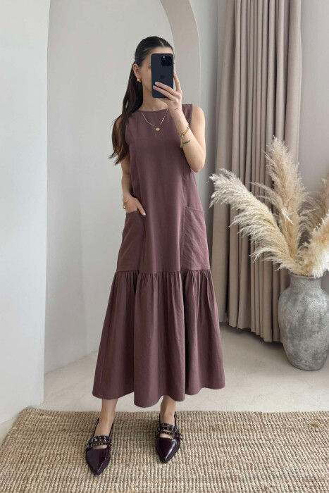 FRONT POCKETS DETAIL WOMEN DRESS BROWN/KAFE 