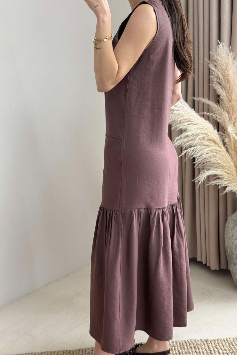 FRONT POCKETS DETAIL WOMEN DRESS BROWN/KAFE - 5