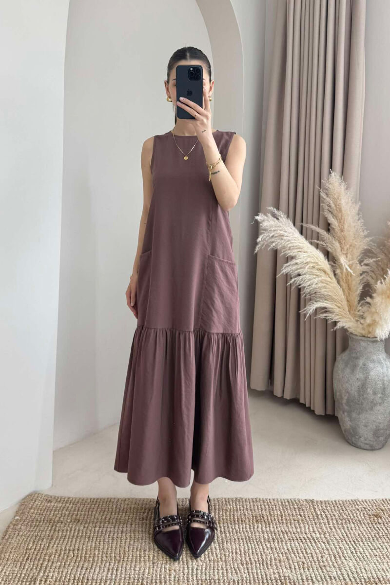 FRONT POCKETS DETAIL WOMEN DRESS BROWN/KAFE - 3