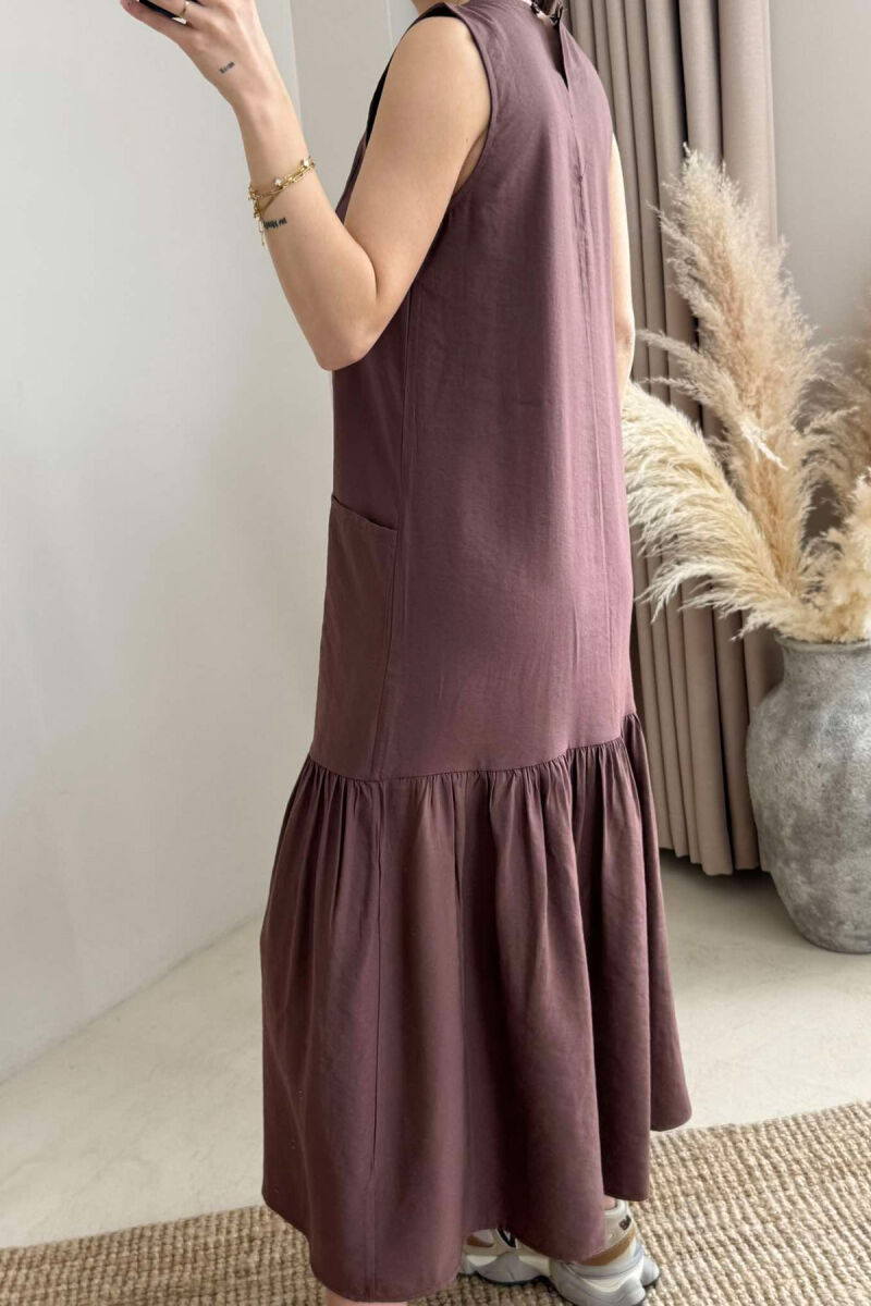 FRONT POCKETS DETAIL WOMEN DRESS BROWN/KAFE - 7