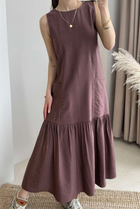 FRONT POCKETS DETAIL WOMEN DRESS BROWN/KAFE - 6