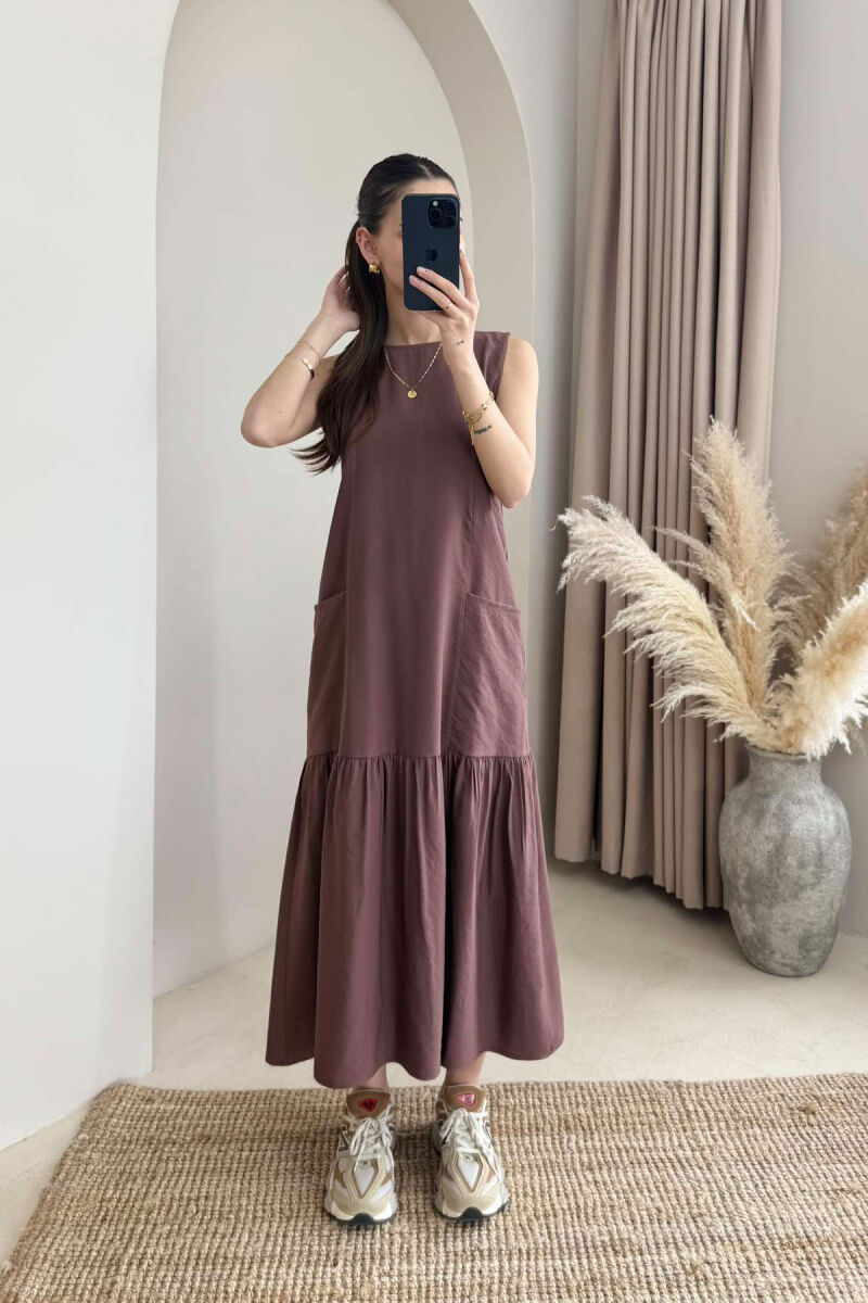 FRONT POCKETS DETAIL WOMEN DRESS BROWN/KAFE - 2