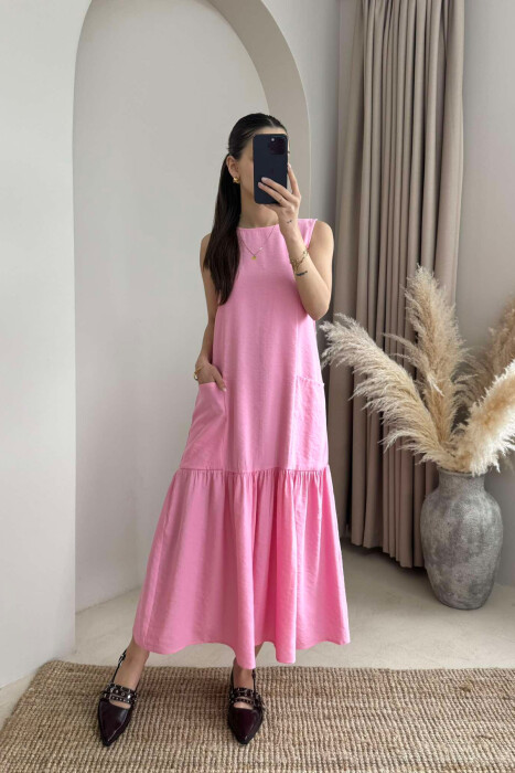 FRONT POCKETS DETAIL WOMEN DRESS PINK/ROZE 
