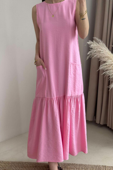 FRONT POCKETS DETAIL WOMEN DRESS PINK/ROZE - 3