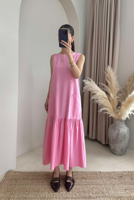 FRONT POCKETS DETAIL WOMEN DRESS PINK/ROZE - 2
