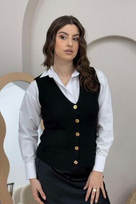 FRONT POCKETS GOLD BUTTONS WOMEN VEST BLACK/ E ZEZE 