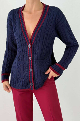 FRONT POCKETS KNITTED WOMEN CARDIGAN BLUE/BLU 