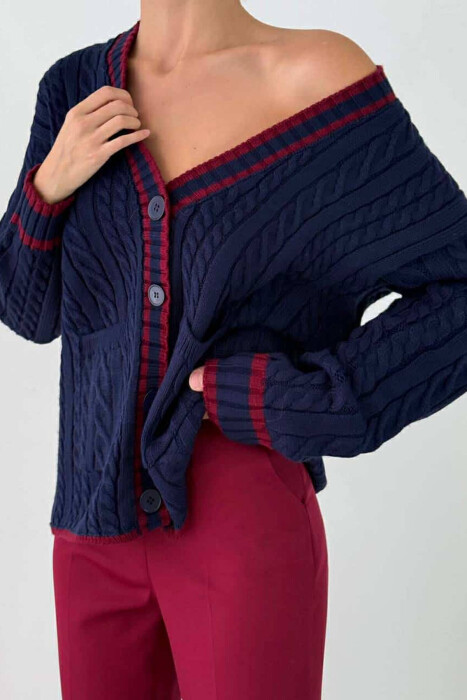 FRONT POCKETS KNITTED WOMEN CARDIGAN BLUE/BLU - 2