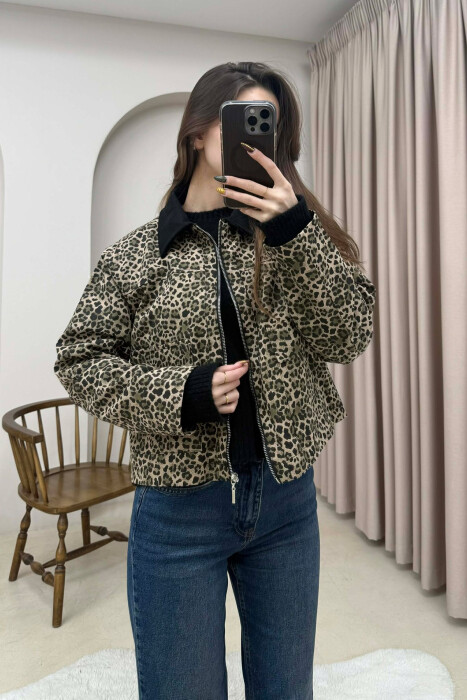 FRONT POCKETS LEO DESIGN WOMEN JACKET LEO/LEOPARD - KLAUDIO FASHION
