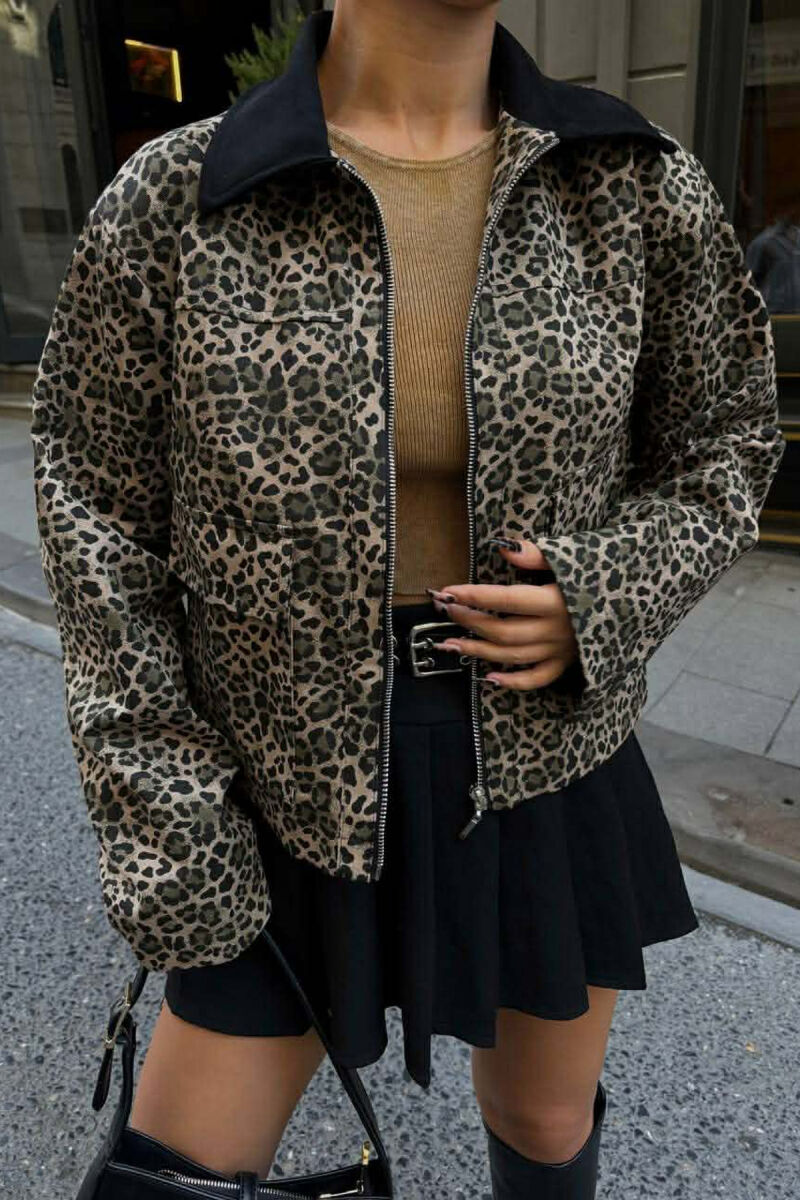 FRONT POCKETS LEO DESIGN WOMEN JACKET LEO/LEOPARD - 3