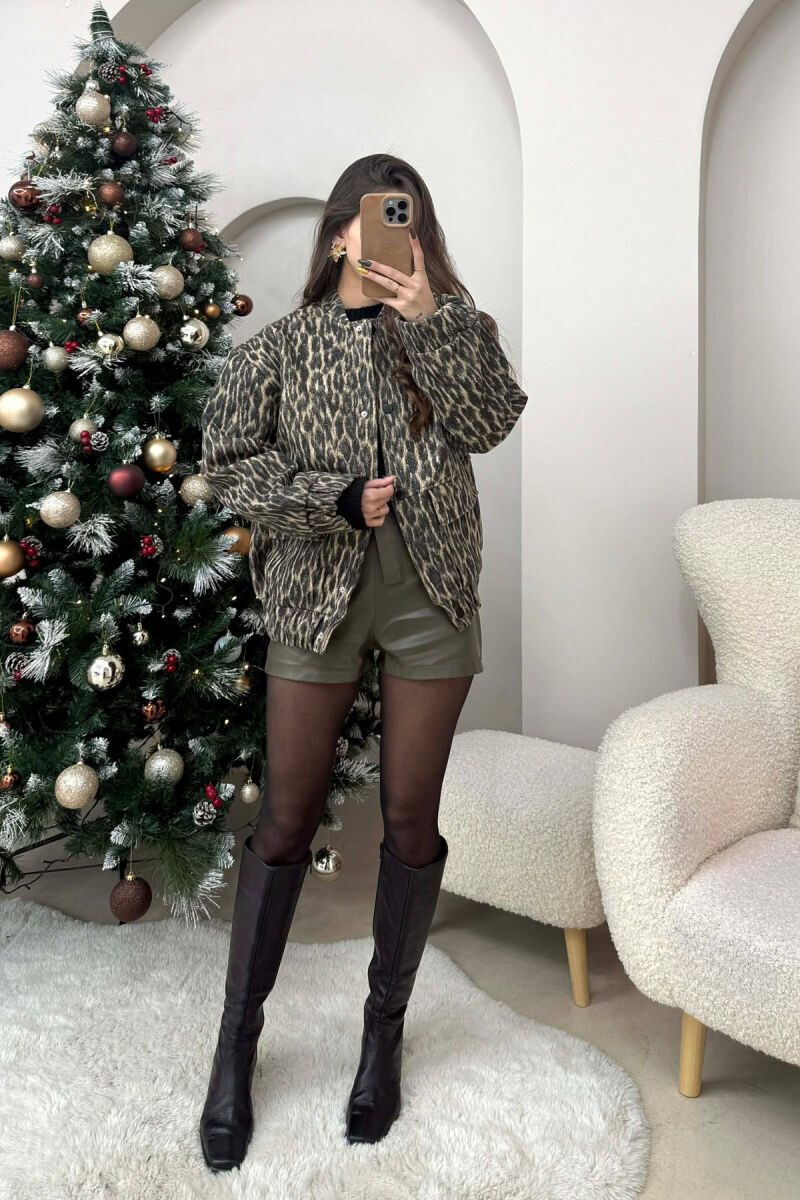 FRONT POCKETS LEO DESIGN WOMEN JACKET LEO/LEOPARD - 1