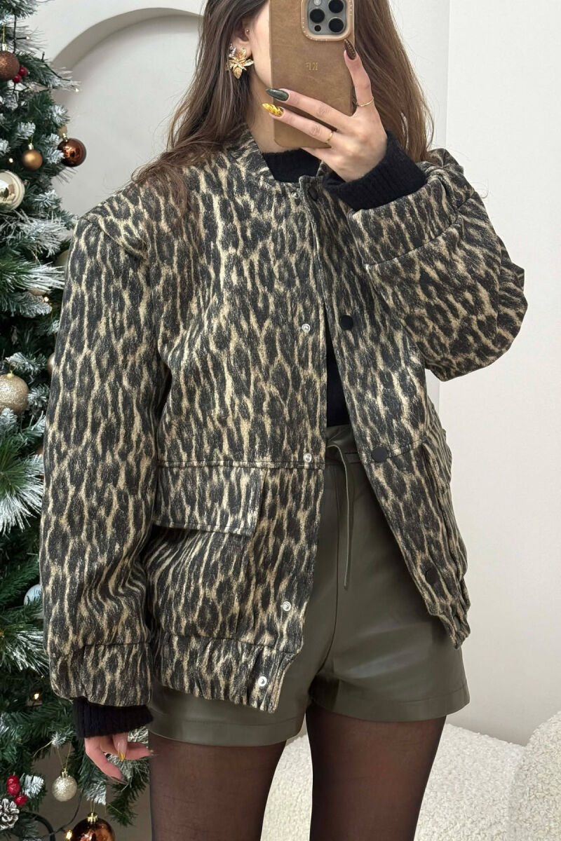 FRONT POCKETS LEO DESIGN WOMEN JACKET LEO/LEOPARD - 3