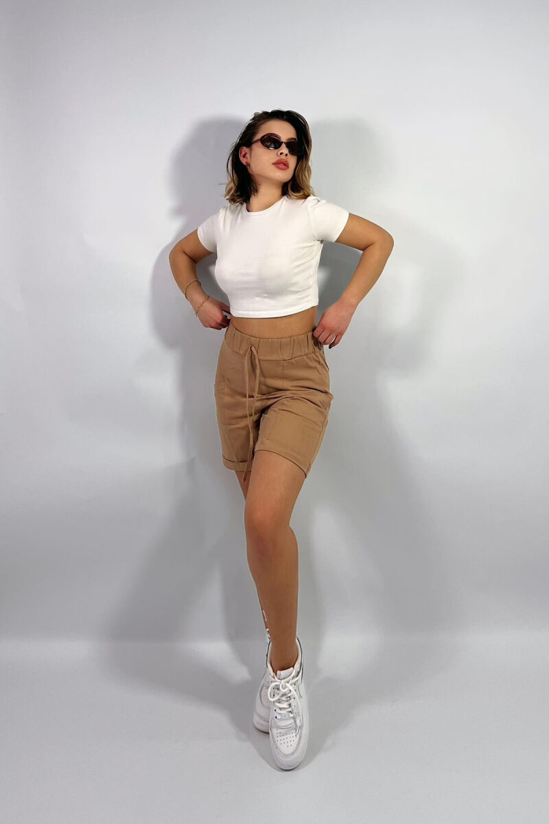 FRONT POCKETS ONE COLOR WOMEN SHORTS BEIGE/BEZHE - 1