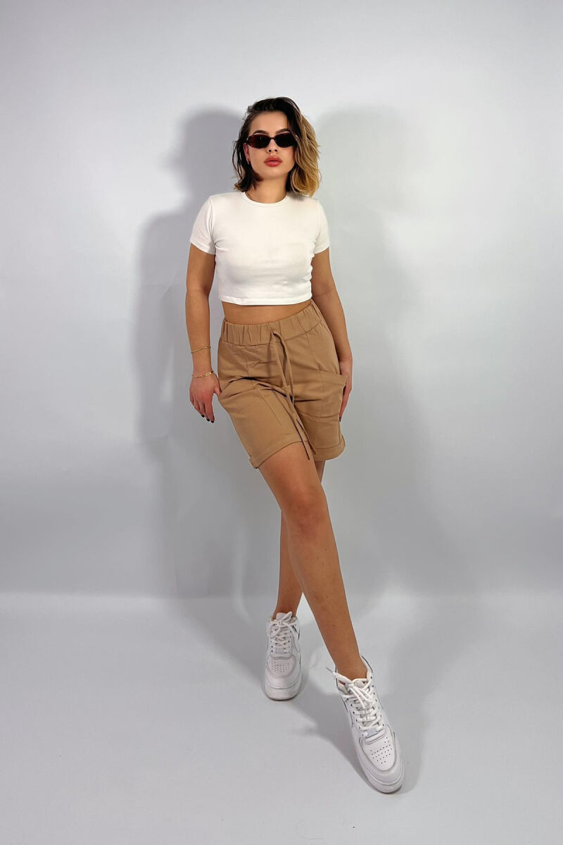 FRONT POCKETS ONE COLOR WOMEN SHORTS BEIGE/BEZHE - 2
