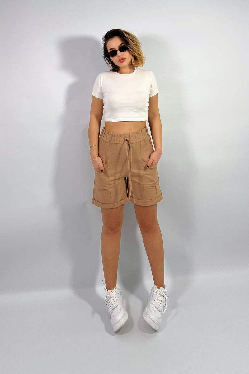 FRONT POCKETS ONE COLOR WOMEN SHORTS BEIGE/BEZHE - 3