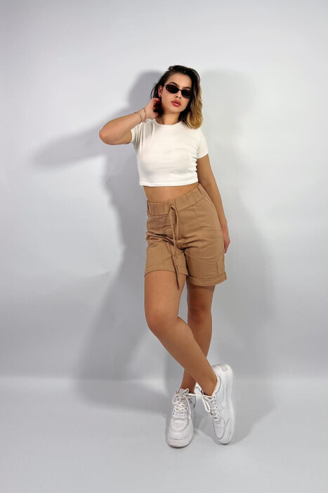 FRONT POCKETS ONE COLOR WOMEN SHORTS BEIGE/BEZHE - 5