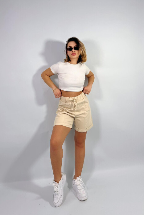 FRONT POCKETS ONE COLOR WOMEN SHORTS CREAM/KREM 