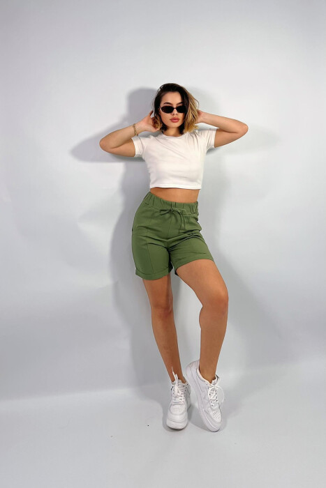 FRONT POCKETS ONE COLOR WOMEN SHORTS OLIVE/ULLI 
