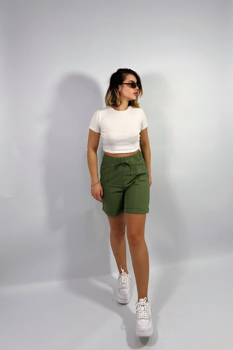 FRONT POCKETS ONE COLOR WOMEN SHORTS OLIVE/ULLI - 2