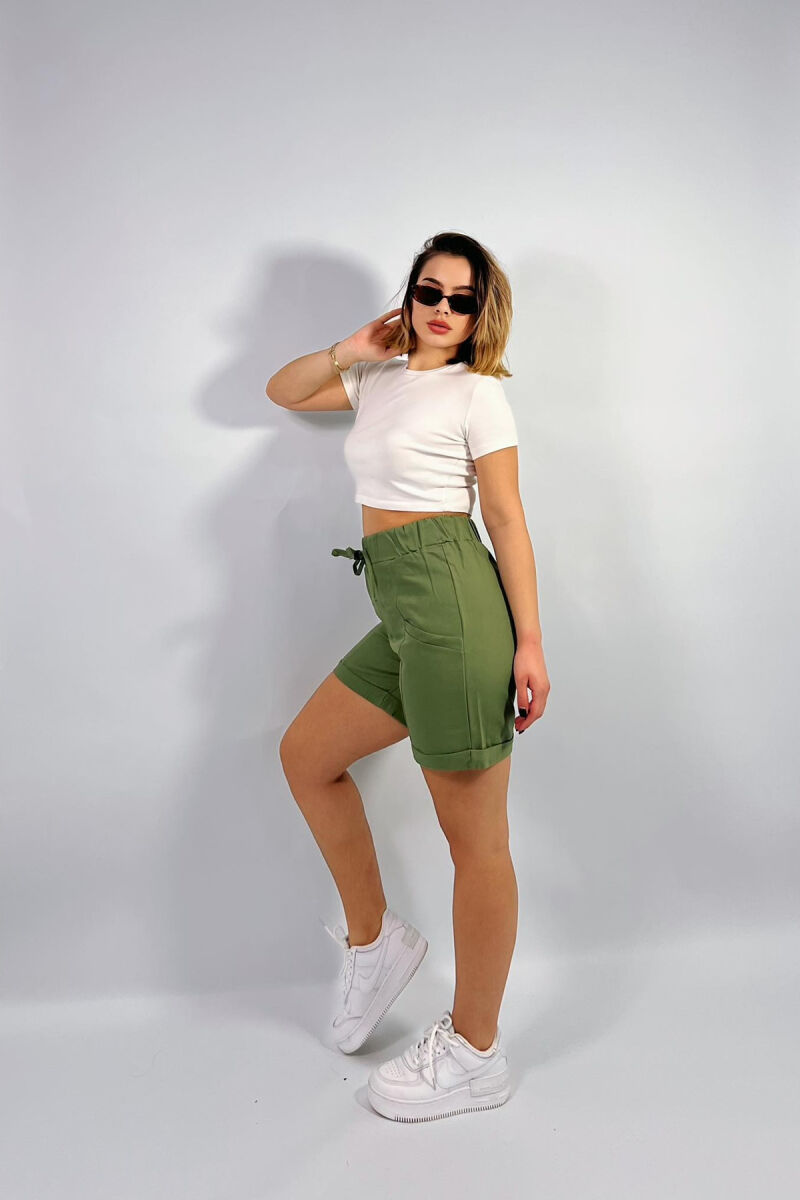 FRONT POCKETS ONE COLOR WOMEN SHORTS OLIVE/ULLI - 3