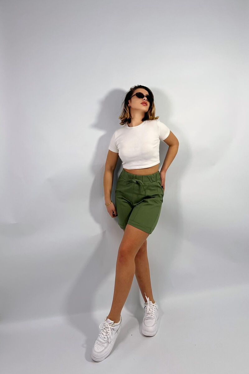 FRONT POCKETS ONE COLOR WOMEN SHORTS OLIVE/ULLI - 5