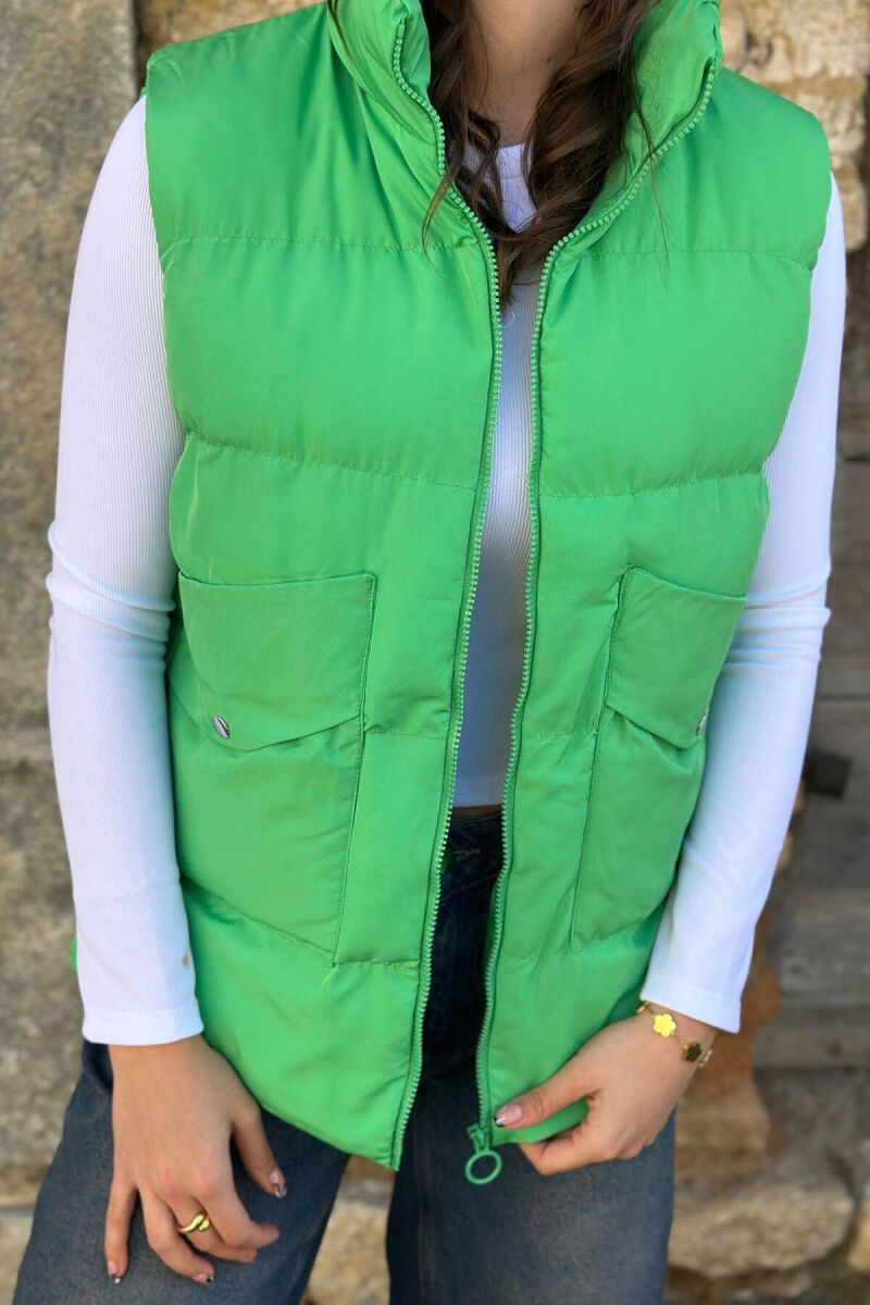  FRONT POCKETS WOMEN VEST IN GREEN COLOR - 1