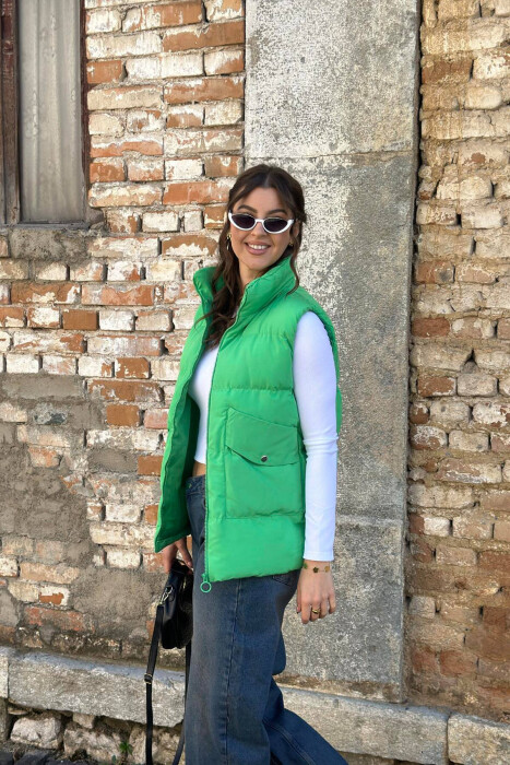  FRONT POCKETS WOMEN VEST IN GREEN COLOR - 3