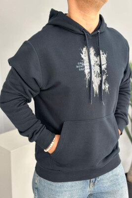 FRONT SKULL DESIGN MEN HOODIE DARK BLUE/BEE 