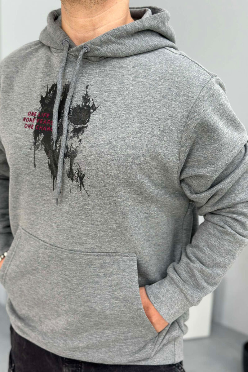 FRONT SKULL DESIGN MEN HOODIE GREY/GRI - 2