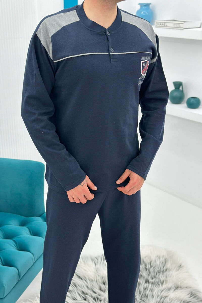 FRONT SMALL LOGO SWEATSHIRT+SWEATPANTS MEN PYJAMAS DARK BLUE/BEE - 3