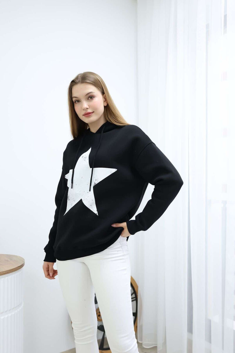 FRONT STAR LOGO ONE COLOR WOMEN HOODIE BLACK/ E ZEZE - 2