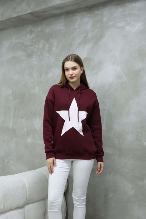 FRONT STAR LOGO ONE COLOR WOMEN HOODIE BURGUNDY/VISHNJE 