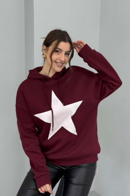 FRONT STAR LOGO ONE COLOR WOMEN HOODIE BURGUNDY/VISHNJE 